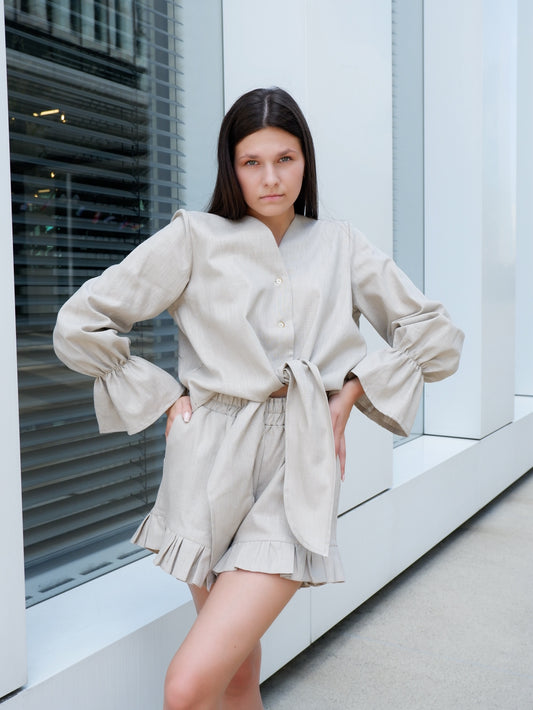 Lininis dviejų dalių kostiumėlis „White sand”